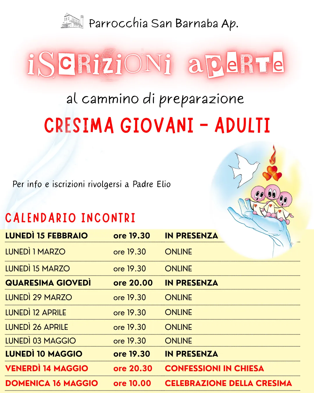 Iscrizioni Cresima per Giovani/Adulti